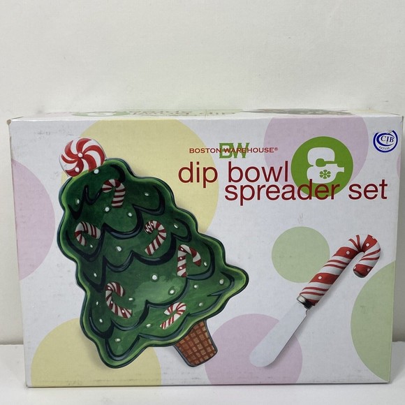 Boston Warehouse Other - Boston Warehouse Christmas Tree Dip Bowl & Candy Cane Spreader Set #74614